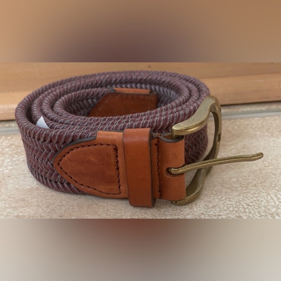 NWT J. McLaughlin Ferryman Men’s 100% Cotton Gray/Burgandy Herringbone Belt; 38 - Picture 1 of 6
